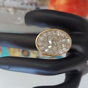 Druzy beaded Large Oval Gold Plated Adjustable Ring
